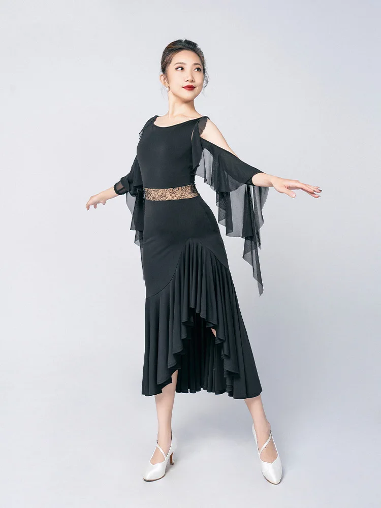 Modern Dance Dress Women Elegant Black Ballroom Dance Performance Clothes Waltz Practice Clothing Latin Dance Costumes DWY8806