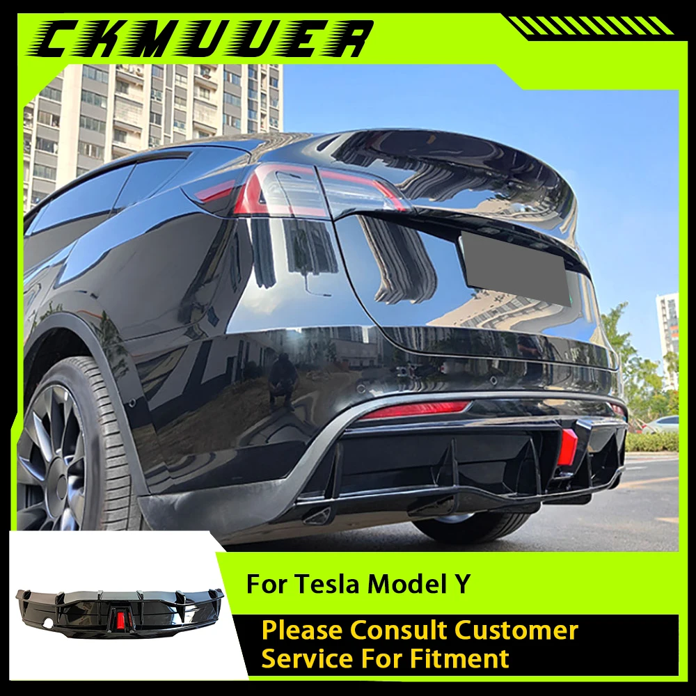 

ABS Material Black Rear Bumper Lip Diffuser With Led Light For Tesla Model Y 2018+ Car Exterior Tuning Bodykits Accessories
