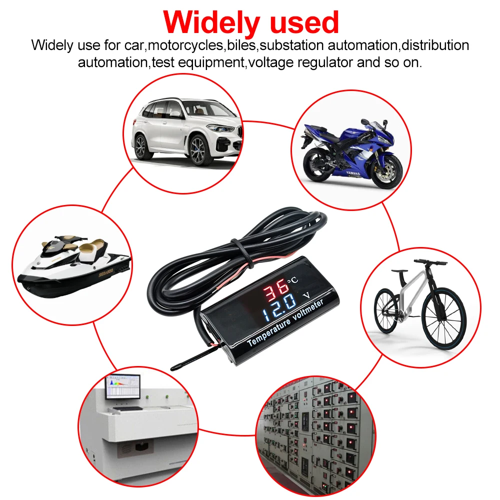 Imagem -05 - Dual Display Led Digital Sensor de Temperatura Voltímetro Medidor de Tensão Testador para Carro Motocicleta dc 12v 028