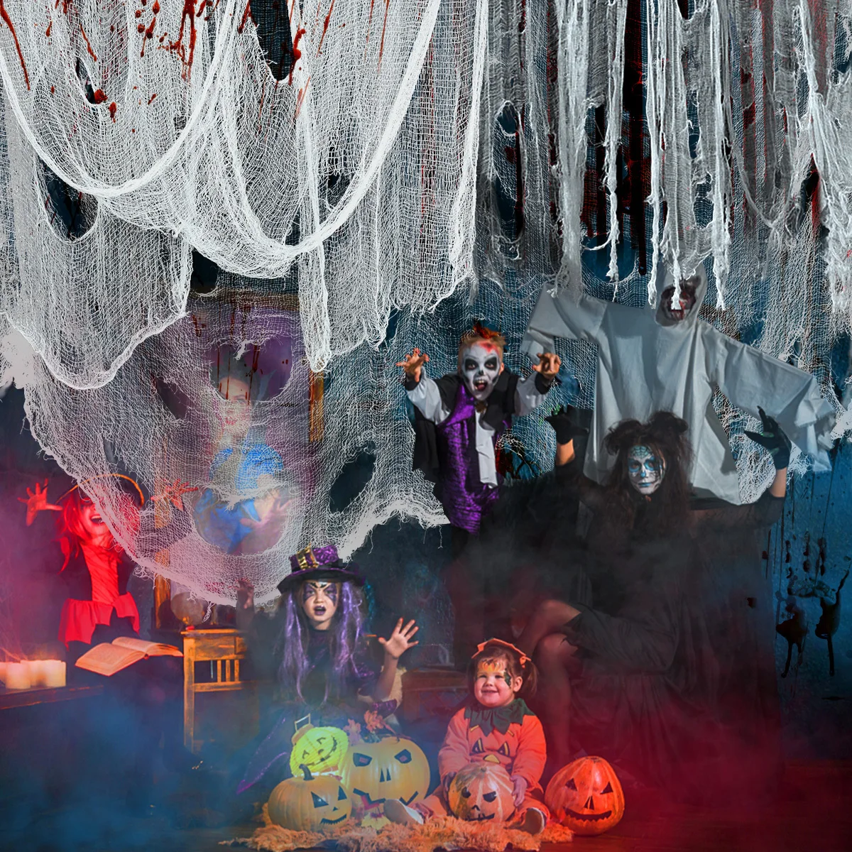 

Halloween Creepy Gauze Cloth Window Indoor Drapes Decorations Tulle Scary Items Black