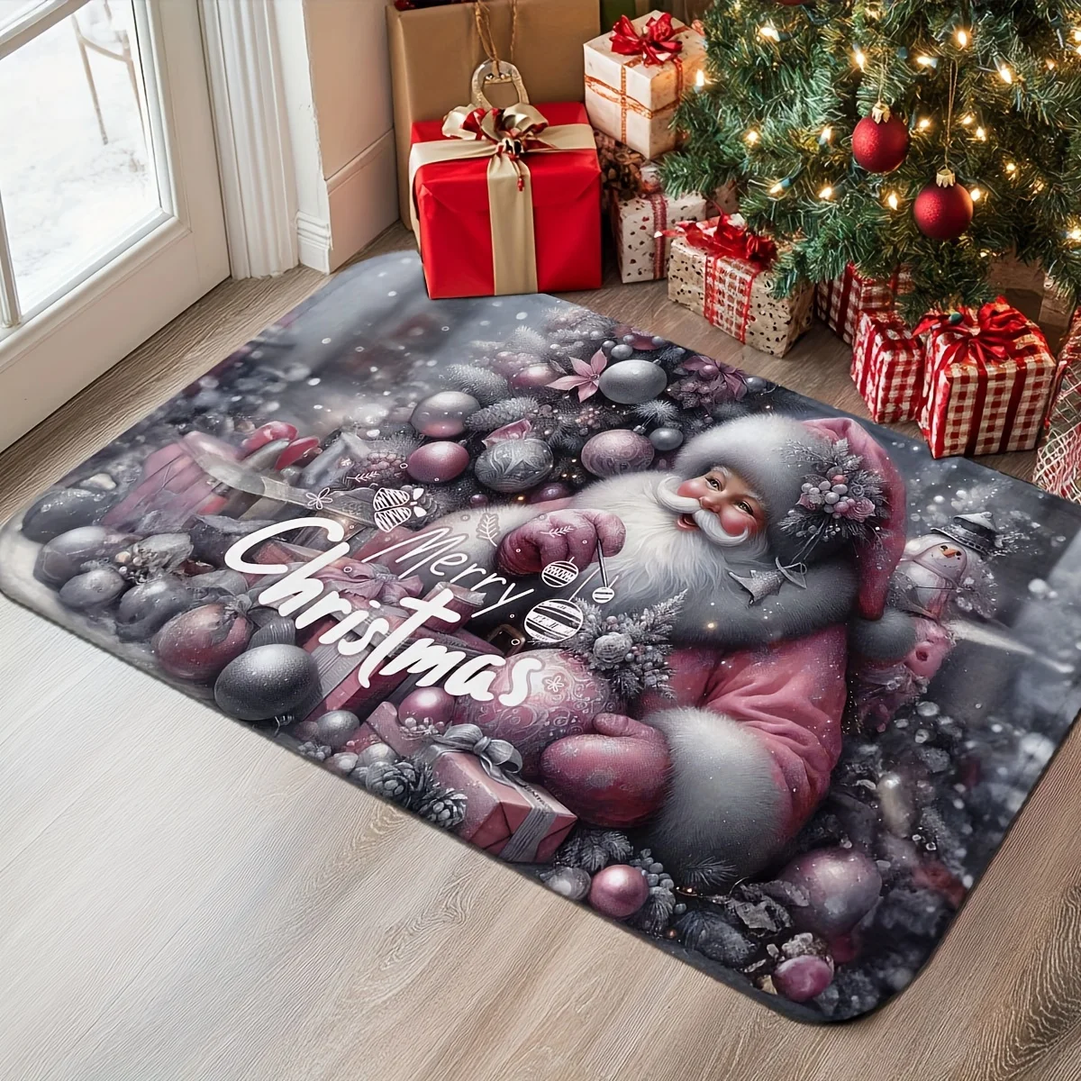 Christmas Holiday Floor Rug Merry Christmas Slogan Snowflakes Stars Nativity Scene Festive Pattern Decor Area Rug for Ornament