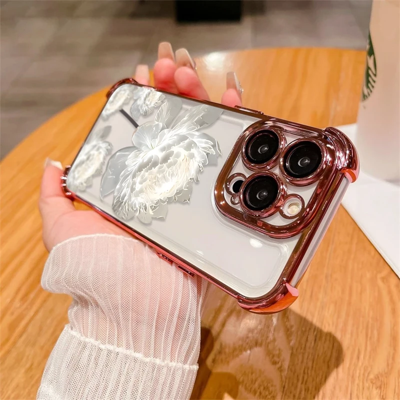 Transparent Plating Silicone Clear Case For Huawei P30 Lite P40 P30 Pro Nova 9 Nova 4E Soft Pattern Flower Phone Cover Fundas