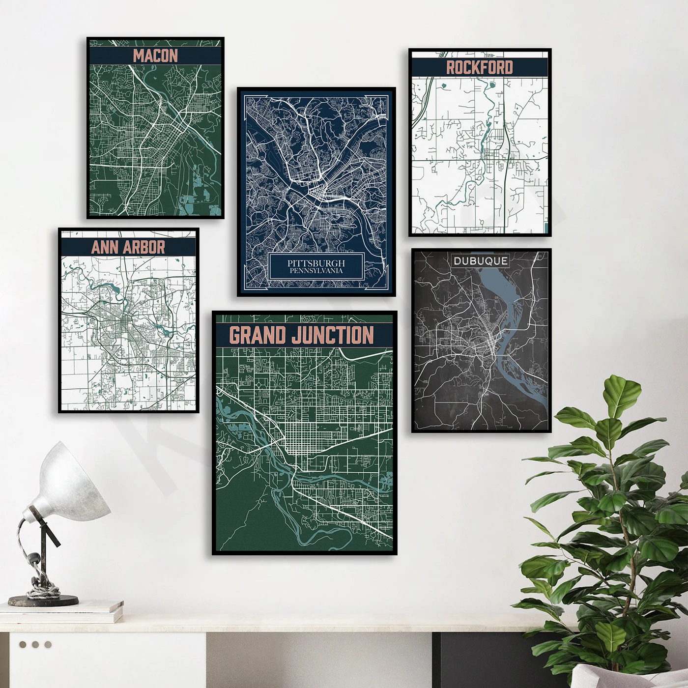 Pittsfield Lowell Bemidji Grand Junction Macon Pittsburgh Birmingham Rockford Ann Arbor Burley Dubuque. City Travel Map Poster