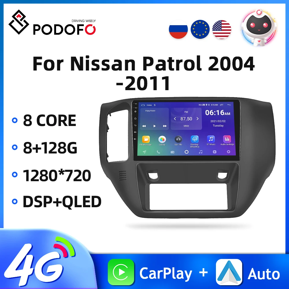 

Podofo 2din Car Radio For Nissan Patrol 2004-2011 Android Auto Stereo Radio Navigation GPS AI Voice 4G WIFI DSP Wireless Carplay