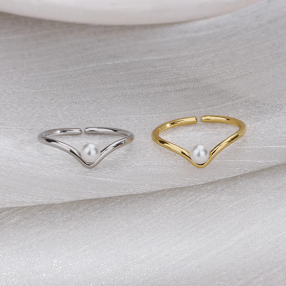 925 Sterling Silver V-shaped Pearl Adjustable Rings For Women Luxury Jewelry Wedding Accessories Jewellery Argent 925