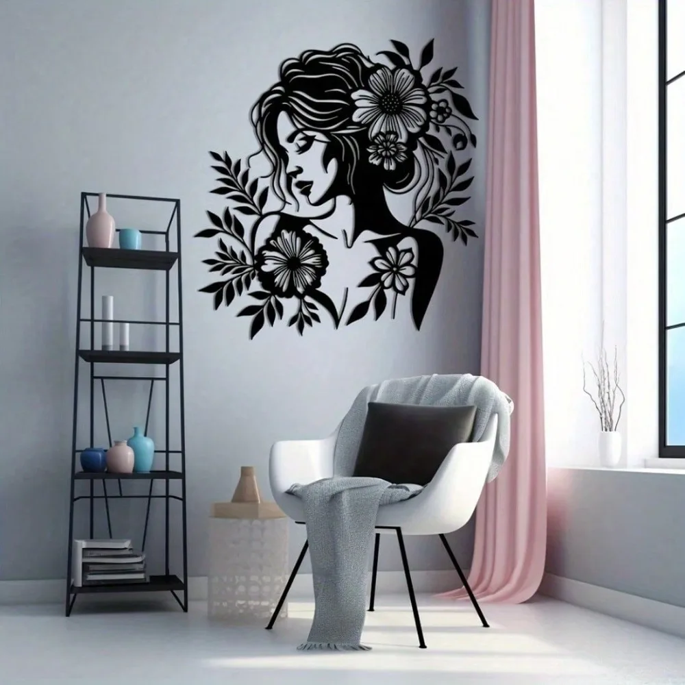 Metall-Wandkunst Florale Skulptur Moderne Frauenlinienkunst Dekor Einzigartiges Hängendes Heimdekoration Geschenk