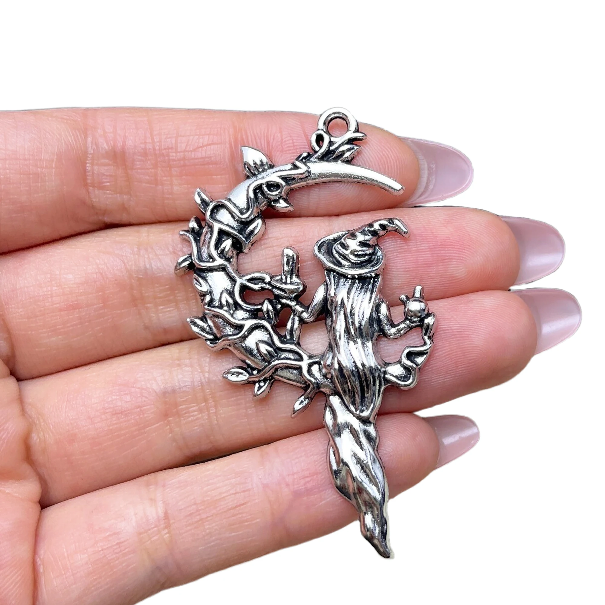 2 Stück Vintage Gothic Bohemian Natur Hexen-Halbmond Herz Pilz Anhänger DIY Halskette Pullover Kette Schmuck Accessoire