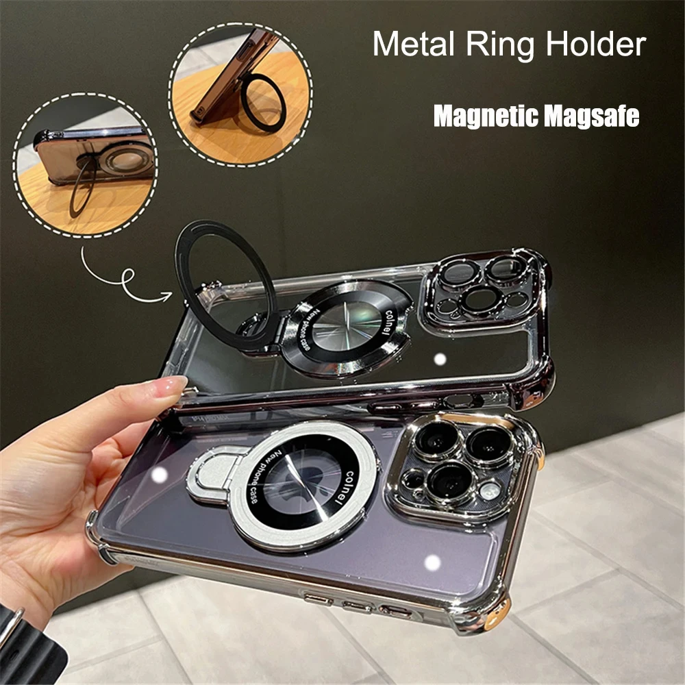 Luxury Plating Shockproof Magnetic Bracket For Magsafe Clear