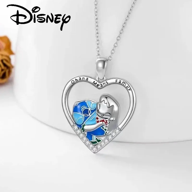 

Disney Cartoon Lilo & Stitch Necklace Earrings Kawaii Fashion Stitch Silver Plated Crescent Half Moon Pendant Birthday Gift