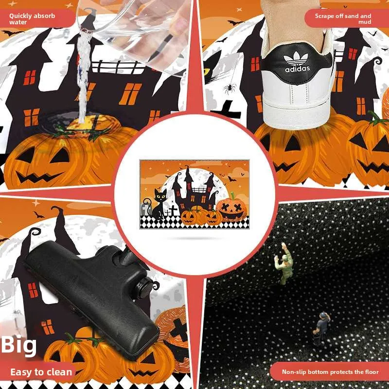 Karpet Labu Dekoratif Halloween Kristal Mengkilap untuk Dapur Ruang Tamu Penggunaan Rumah Karpet Lintas Batas Motif Pir Musim Dingin Bahan PU