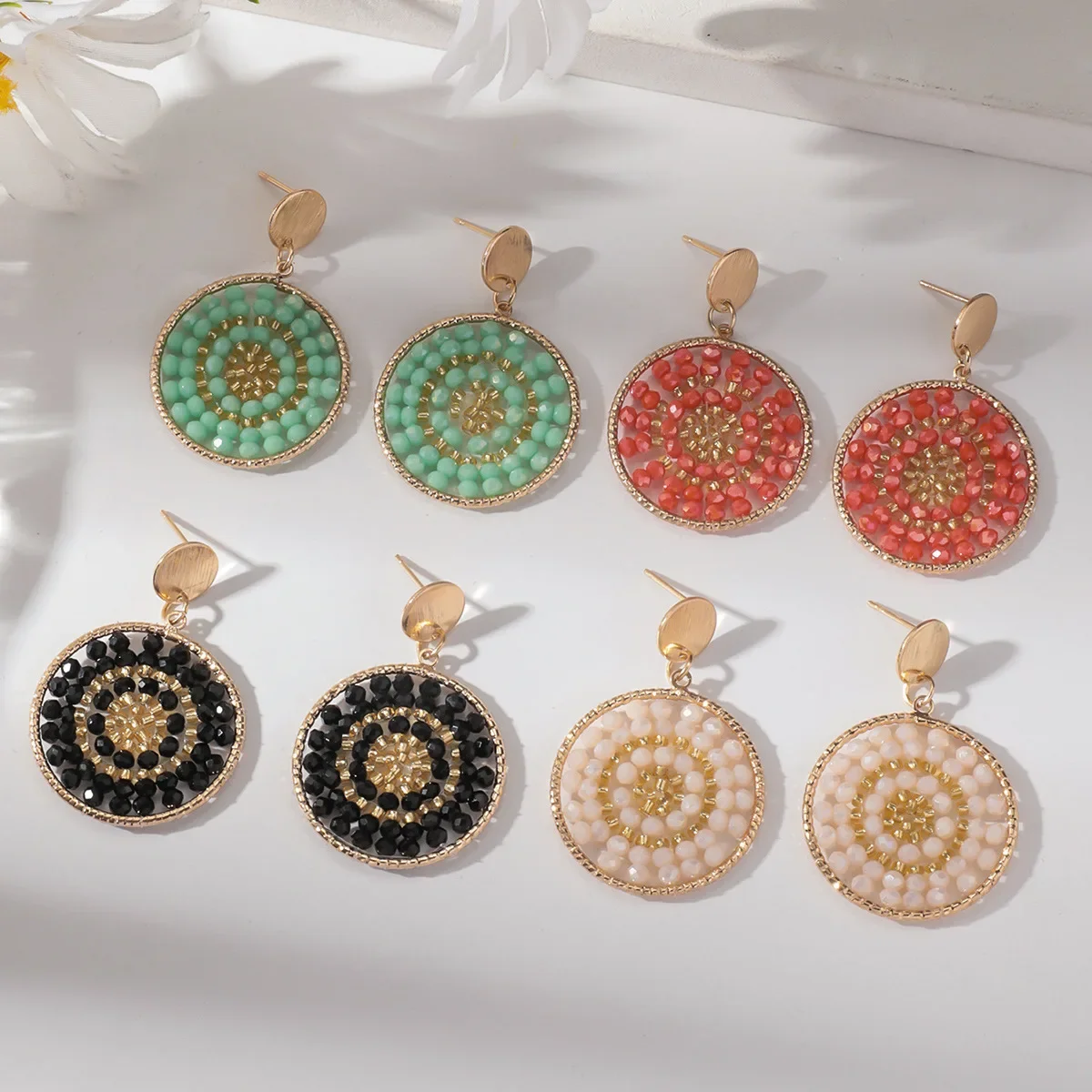 

2025 Handmade Beaded Earrings Roundness Crystal Hand Knitting Chroma Originality Bohemia Hollow Out Female Fashion Simple