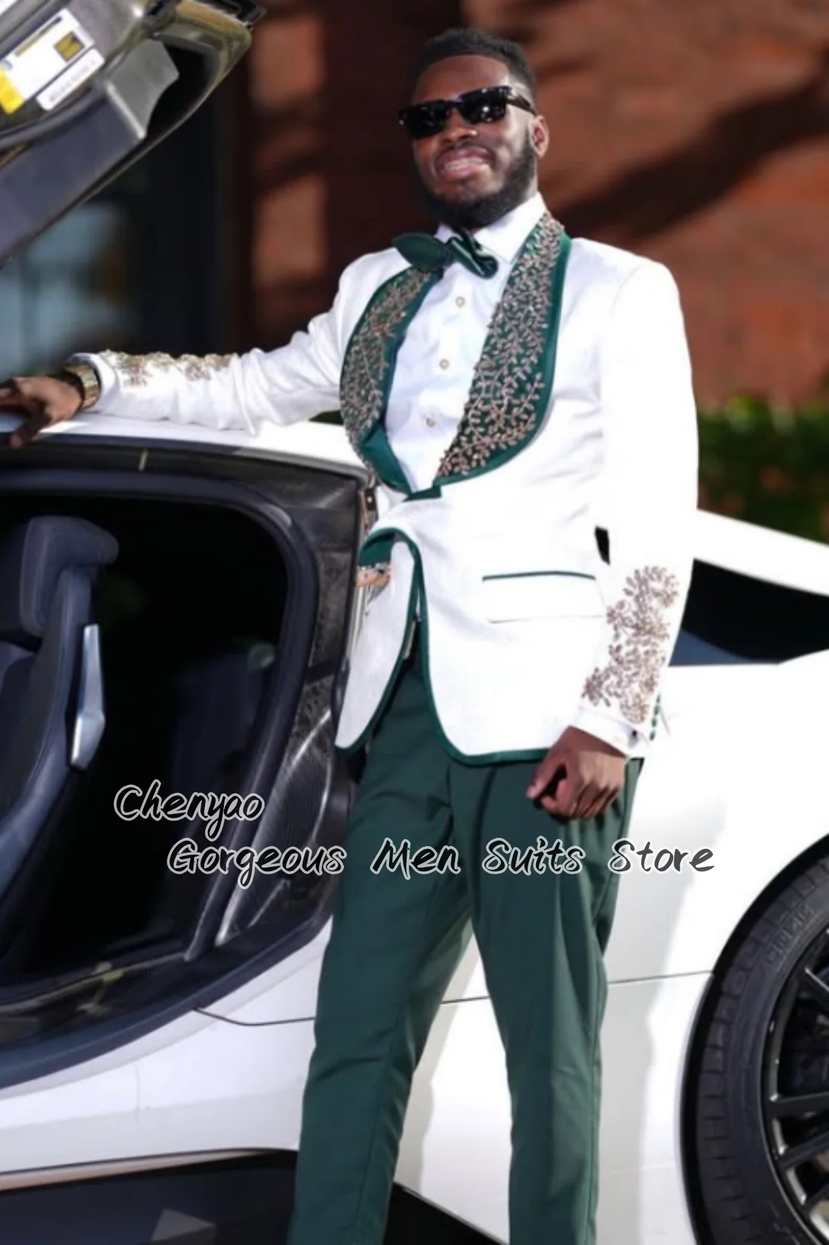 Sparkly Rhinestone Crystals Ornament Men Suits Designer Customized Groom Tuxedos Party Male Blazers 2 Piece Sets ropa hombre view 2