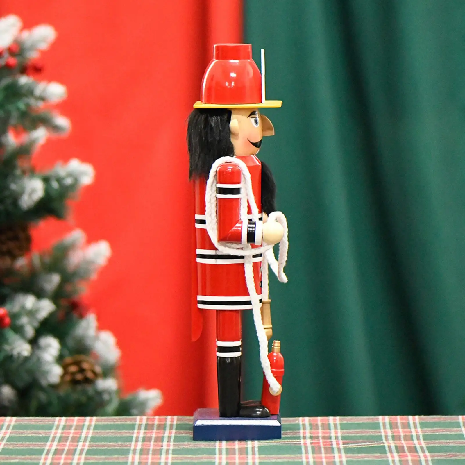 Christmas Wooden Nutcracker Firefighter Figurine Sculpture for Home Decoration Hand Crafted Ornament Desk Bedroom Holiday Gift