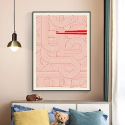 Maximalist Ramen Red Poster Print Murals Abstract Line Wall Art Canvas Painting Posters Kitchen Living Room Home Decoration