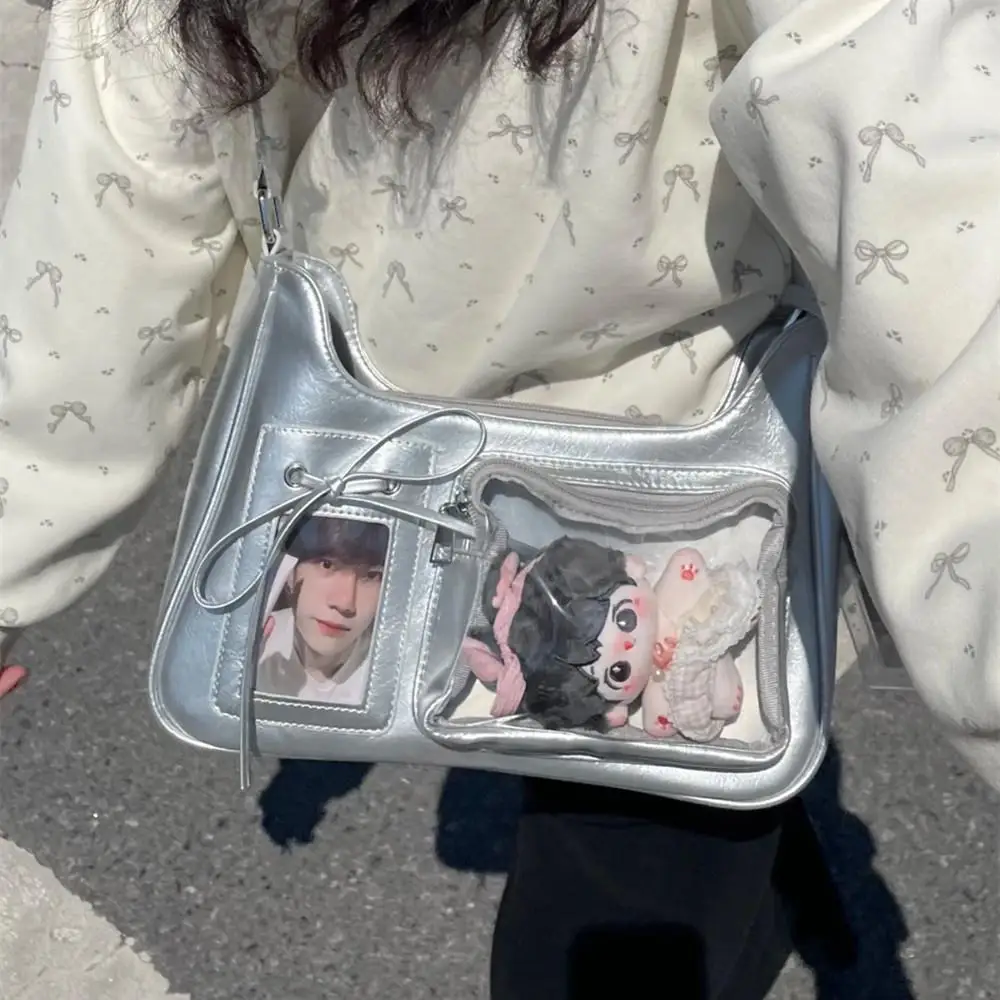 Y2K Borse da scuola Harajuku giapponesi per ragazze adolescenti Nuovo 2025 Borsa a tracolla trasparente Itabag Distintivi fai da te Piastra di visualizzazione Borsa Ita