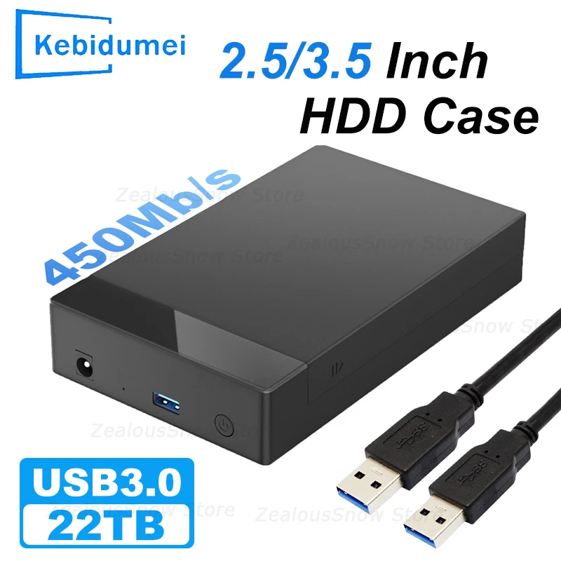 2.5/3.5 inch HDD Case SATA to USB 3.0 Adapter SSD External Cooling Fan Hard Drive Enclosure 450Mb/s 22TB HDD Case for PC Laptop