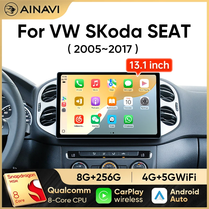 Radio para coche Ainavi de 13.1 pulgadas para VW Volkswagen Tiguan Amarok Golf Plus T5 Polo Touran Skoda Carplay Android Auto Reproductor Multimedia