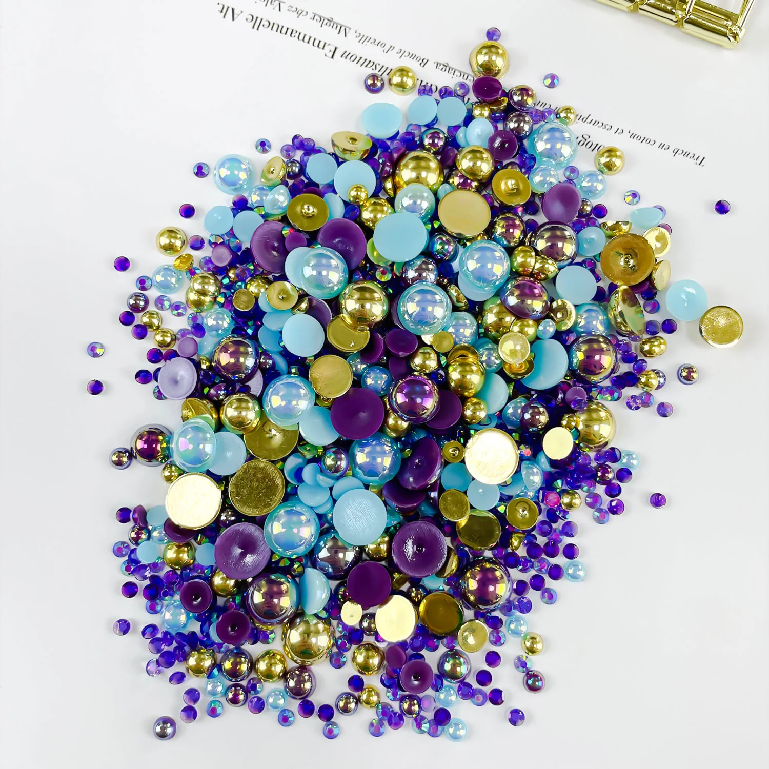 1100 Stück Perlen und Strass steine mit flachem Rücken, 30g gemischte Größe 3mm-10mm ab Farbe Harz Strass halbkreis förmige Perle – Detail 9