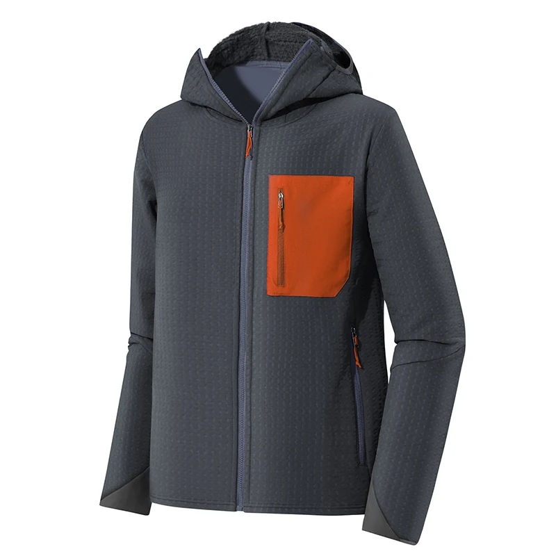 Autumn and winter outdoor men's cold-proof and warm, fleece and thickened hooded jacket, hiking and mountaineering jacket