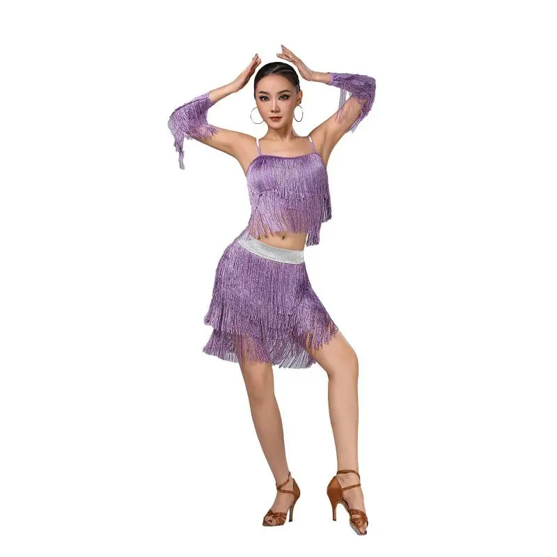 

Women Latin Dance Dress Stage Performance Tassels Dress Chacha Tango Practice Clothes Adult Fringe Dancewear Stage Prom Costume