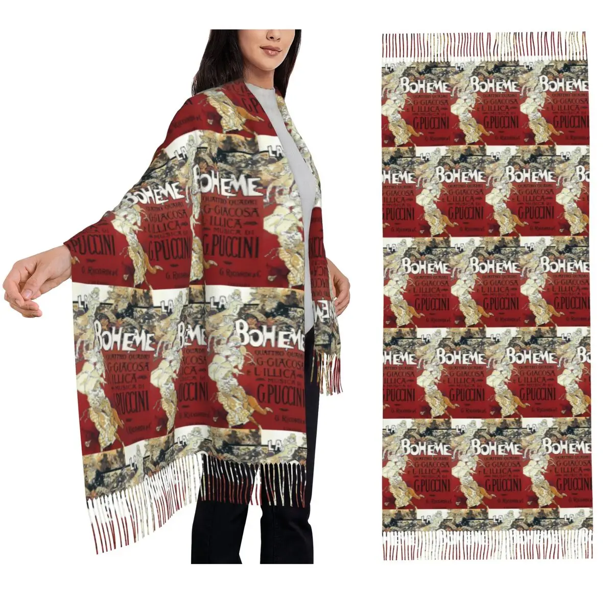 

La Boheme винтажный шарф с кисточками, женские мягкие теплые шали и накидки, большая осенне-зимняя шаль