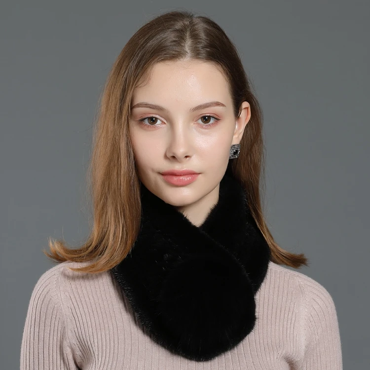 Short Fashionable Design Knitted Lady Winter Neck Warmer Real Mink Fur Scarf with Fox Fur Ball view 6