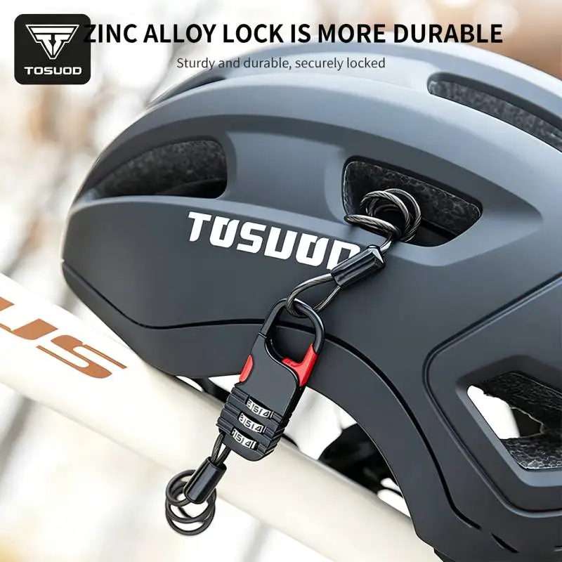 TOSUOD 3 Digit Combination Bike Cable Lock Anti Theft Portable Steel Wire Resettable for Motorcycle Helmet MTB Road Cycling