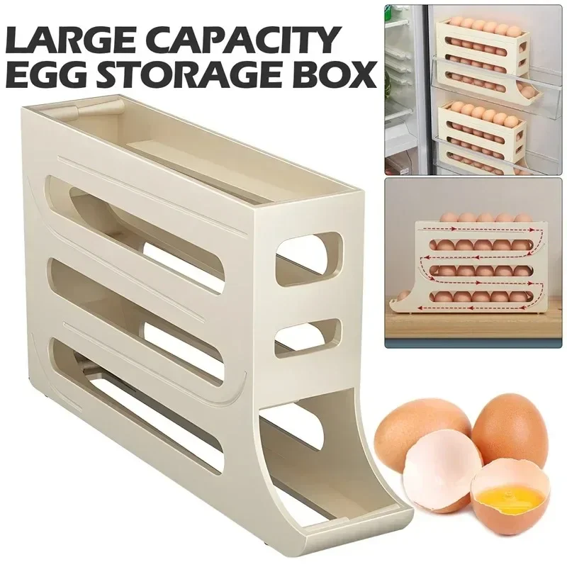 กล่องเก็บไข่ 4 ชั้นสําหรับตู้เย็น Rolling Egg ผู้ถือ Organizer ตู้เย็นจัดเก็บภาชนะเก็บอาหาร