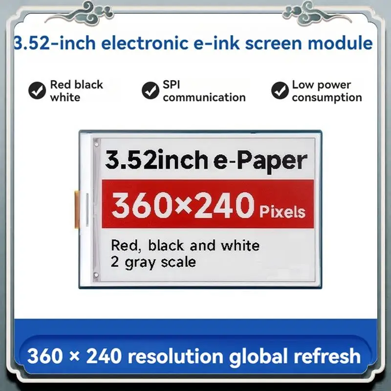

Premium 3.52Inch E-Paper HAT, 360 X 240, SPI Interface Ideal For Price Tags, Shelf Labels, Iindustrial Instruments