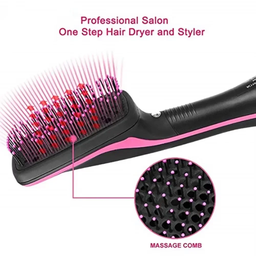 Hot Air Hair Dryer Brush Black and Pink Multifunctional Hairdryer One Step Ions Hot And Cold Air Wind Blow Dryer Brush With Comb