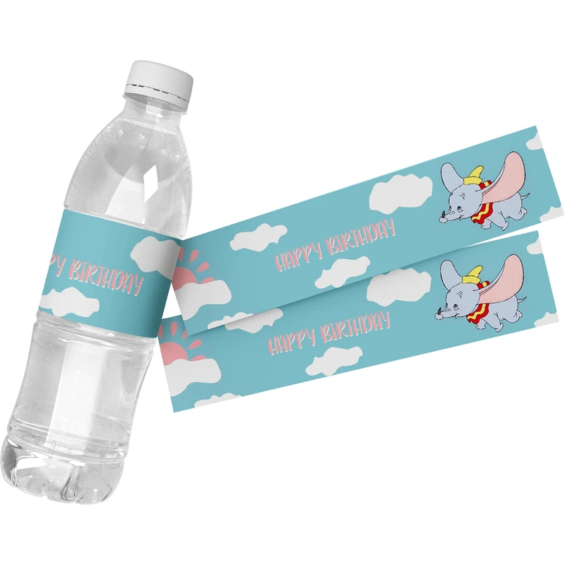 6pcs Waterproof Cute Dumbo Mineral Water Bottle Wraps Stickers self-adhesive Label Kids Birthday Party Baby Shower decor Suplies