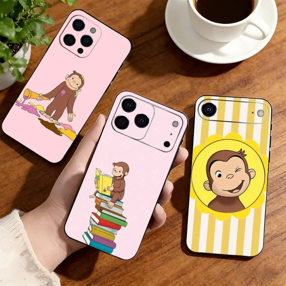 

Monkey C-Curious George Phone Case For iPhone17,16,15,14,13,12,11 Plus,Pro Soft Silicone Black Cover