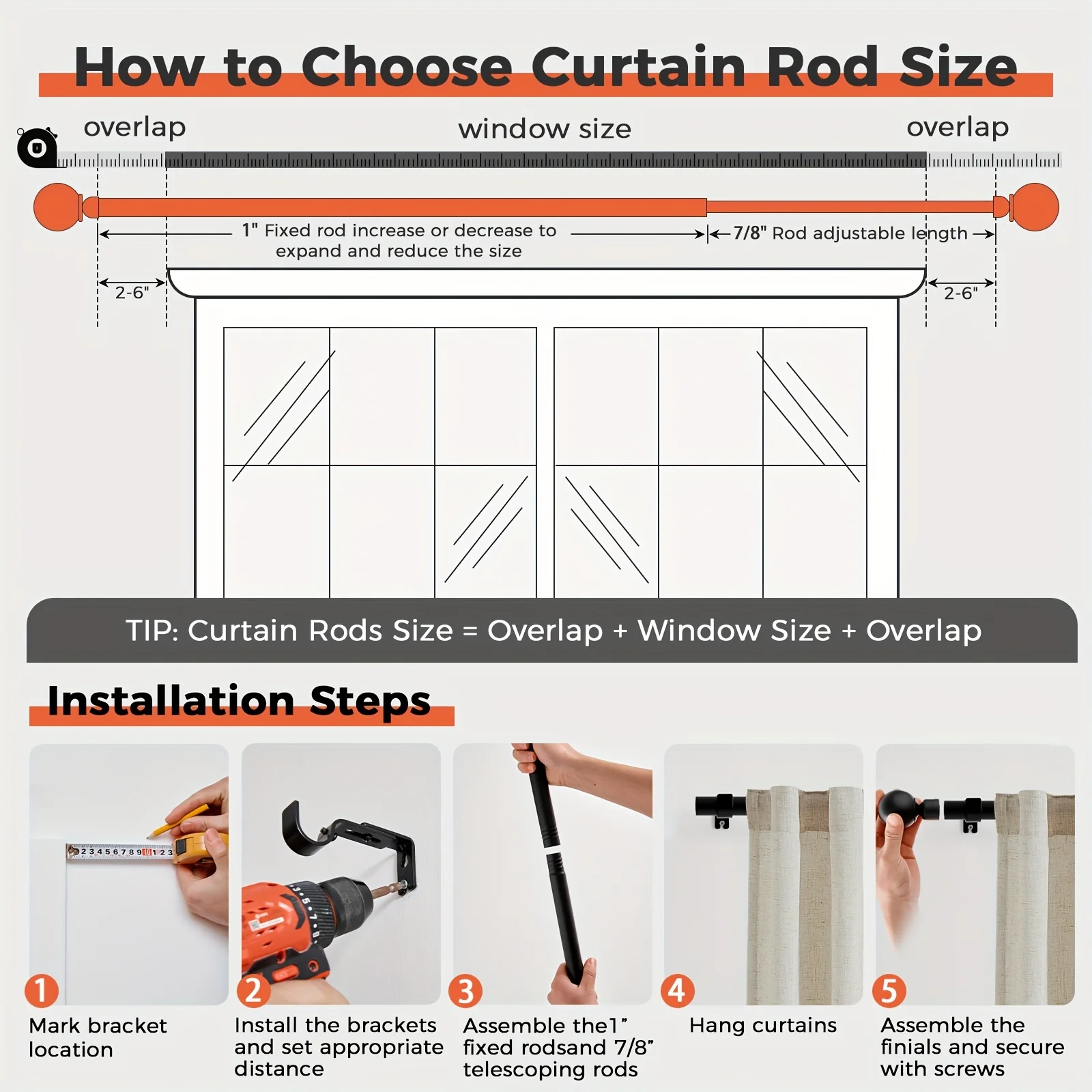 Adjustable Black Curtain Rod Set – 1 or 2 pcs, Extra-Long Double-Layer Rod for Living Room, Bedroom & Bathroom; Includes Mountin view 3
