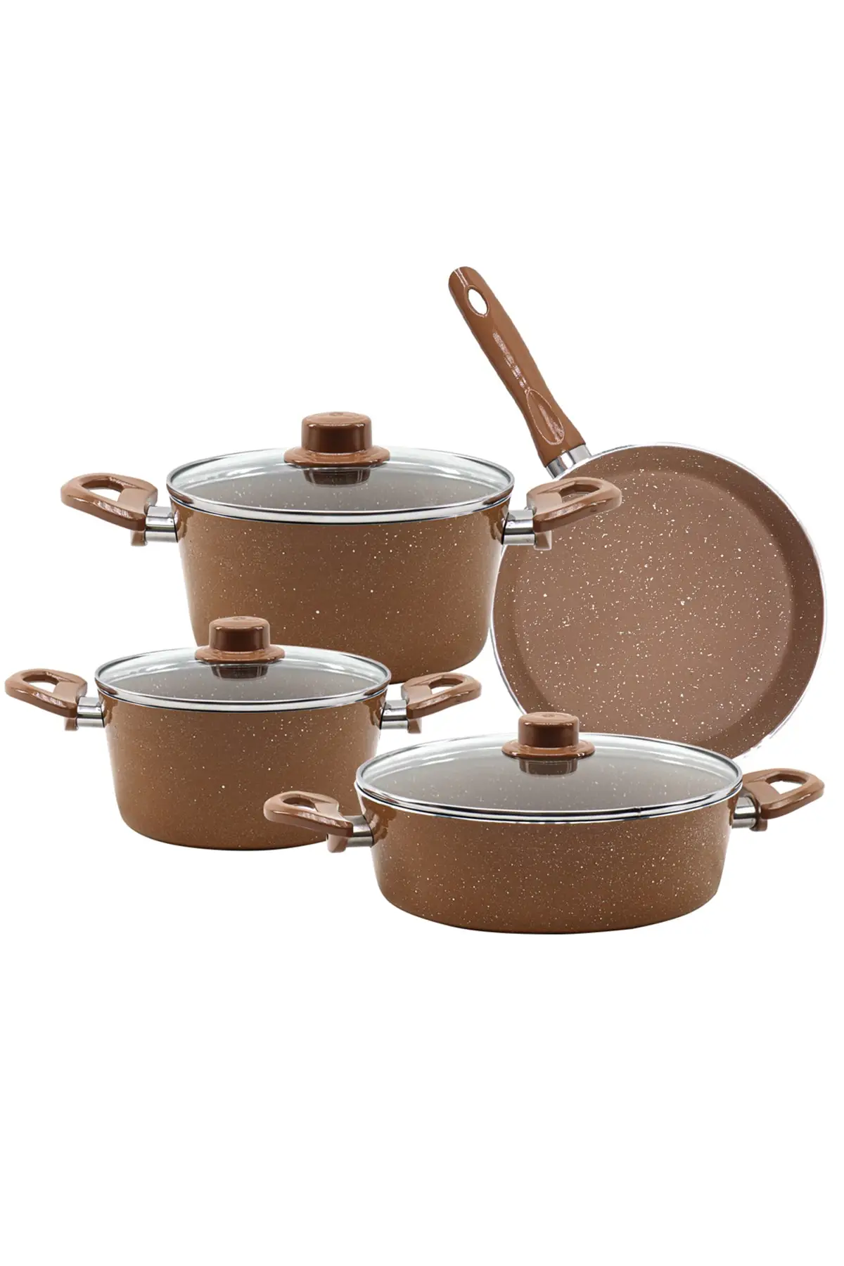 Elita 7 Piece Cappuccino Granite Cookware Frying Pan Team