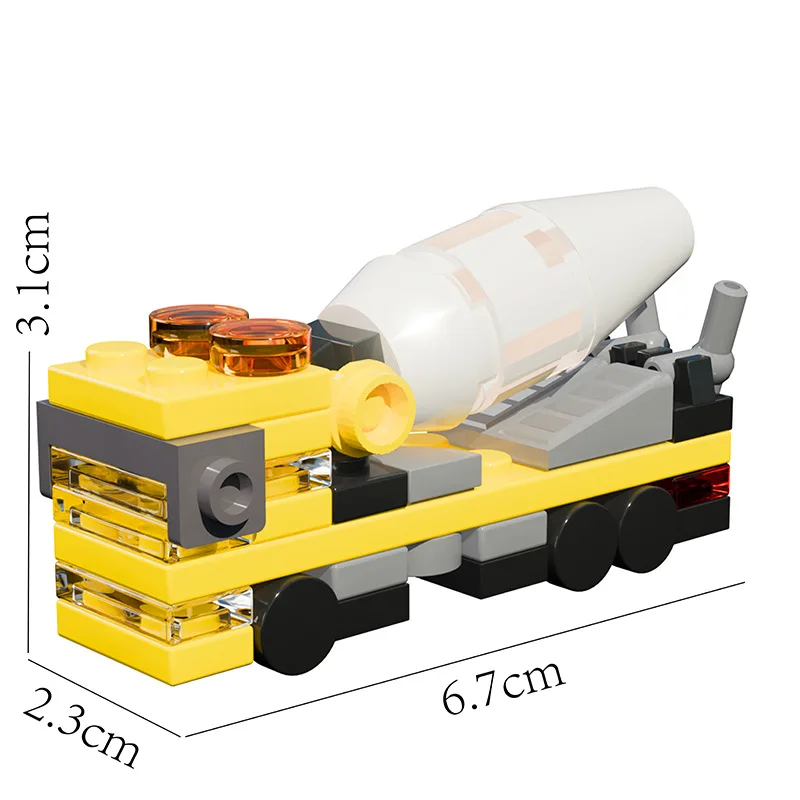 Mini vehículo de basura, camión mezclador de cemento, camión de cama plana larga, modelo de bloques de construcción, Kit de montaje de ladrillos, juguete, regalo de cumpleaños para niños