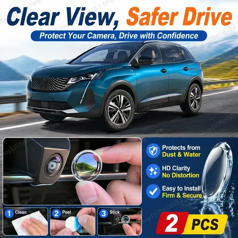 For Peugeot 3008 E-3008 2016-2026 360 Degree Reverse Camera Cover Scratch Resistant PC Lens Protector Sticker Set 2pcs