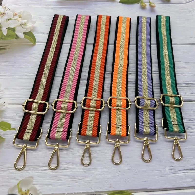 New Cross Border Leisure Versatile Bag Strap 3.8cm Gold Stripe Bag Shoulder Strap Replaceable Adjustable Bag Strap