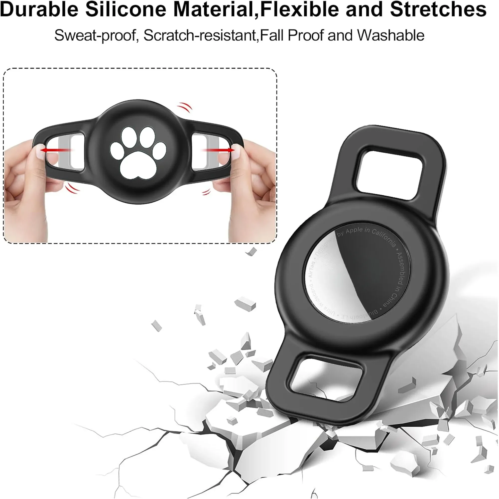Cat Collar Airtag Holder,Elastic Silicone Air Tag Holder for Puppy Dogs Cats Kitten, Light and Durable Holder with Slide-On Loop