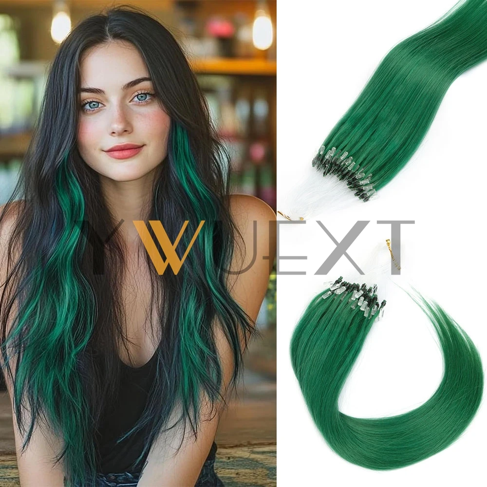 Dark Green Micro Loop Ring Human Hair Extensions 12