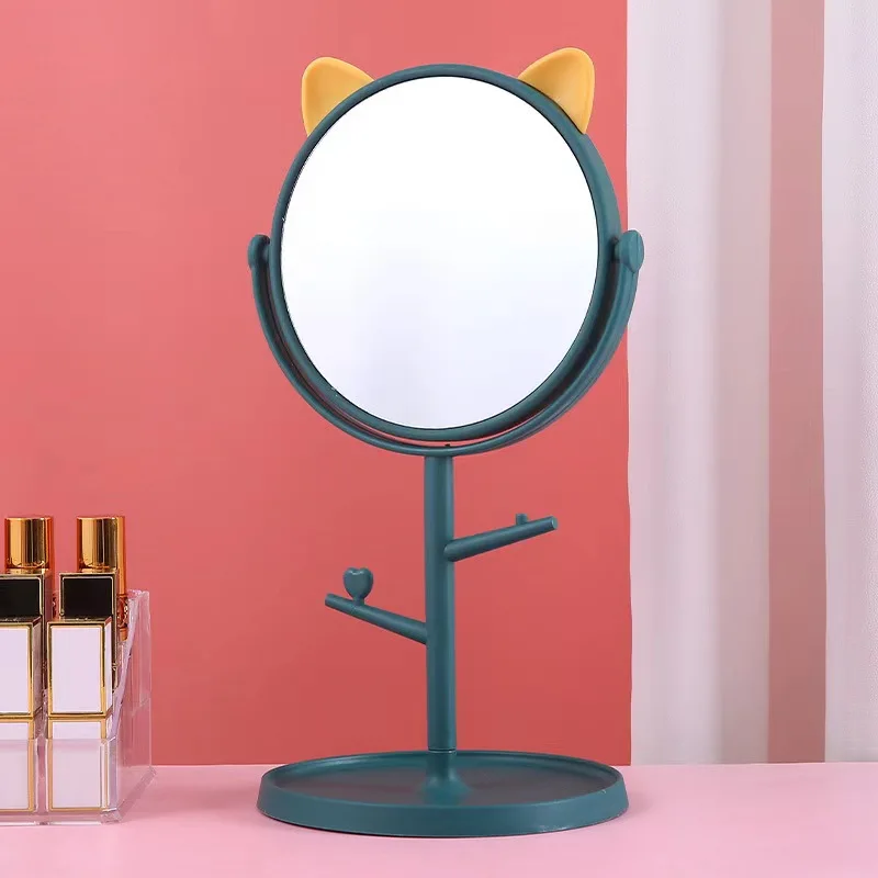 Cartoon Cute Cat Single-sided High-definition Makeup Mirror Desktop Rotatable Storage Multi Functional Orange Large Mirror