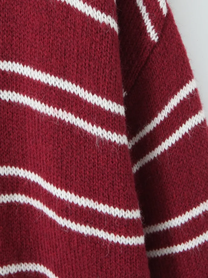 레트로 아메리칸 컬리지 스타일 컬러 블록 스트라이프 칼라 니트웨어 루즈핏 폴로넥 스웨터 여성용 가을 겨울 패션