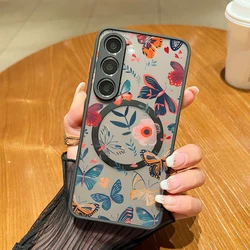 Magnetic For Magsafe Butterfly Flower Case For Samsung Galaxy S25 Edge S26 S24 S23 Ultra S22 S21 FE A56 A54 A55 5G Capa Coque