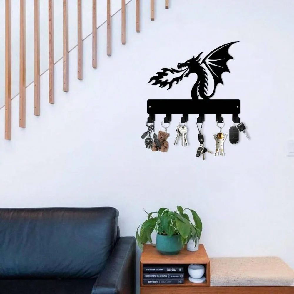 Wandmontierter Schlüsselhalter aus Metall mit Drachenmotiv, Haken für Schlüssel, Mäntel, Hüte, langlebige, künstlerische Wanddekoration für Zuhause, Büro, Küche, Badezimmer