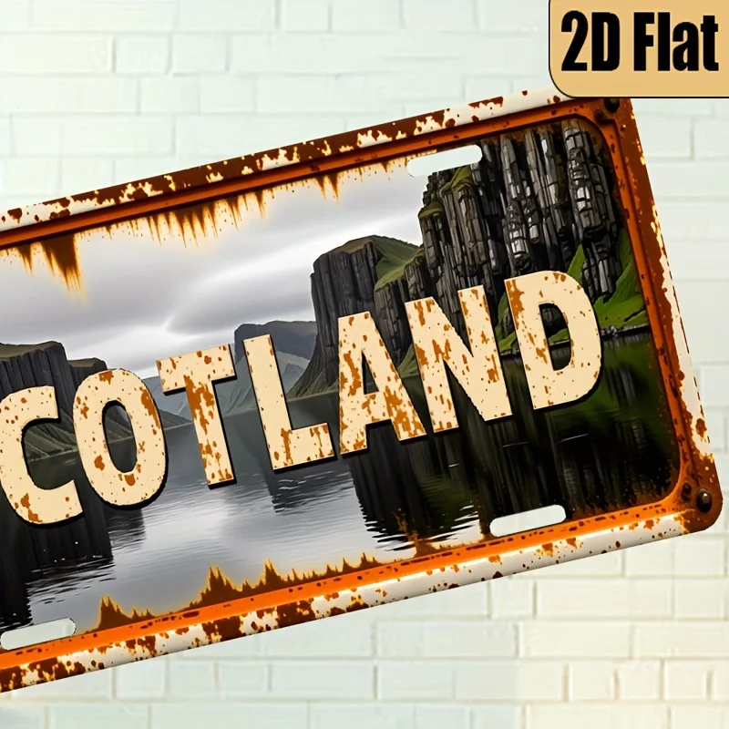 1pc Scottish License Plate - Scotland-Themed Vintage Car Plate with Scottish Flag & Tartan Design, 6x12 Inch Polished Aluminum R