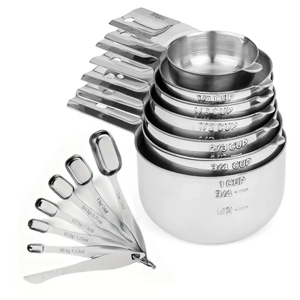 

304 Stainless Steel Measuring Cup and Spoons Set 14PCS with Scale,Dry and Liquid Ingredients, Perfect for cooking and baking.