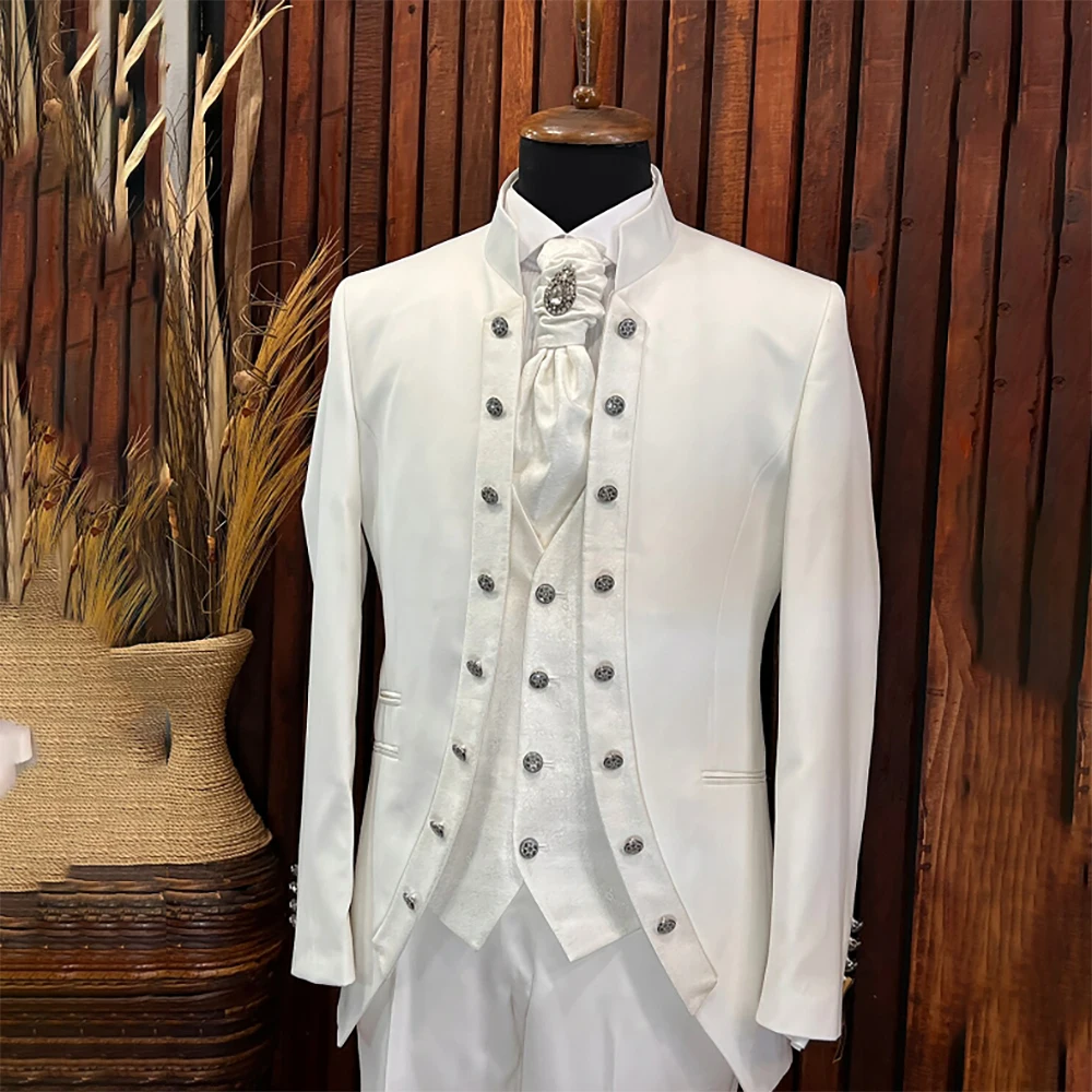 

Luxury White Men's Suits Customzied Single Breasted Slim Fit 3 Piece Jacket Pants Vest Male Clothing High Quality Outfits Blazer