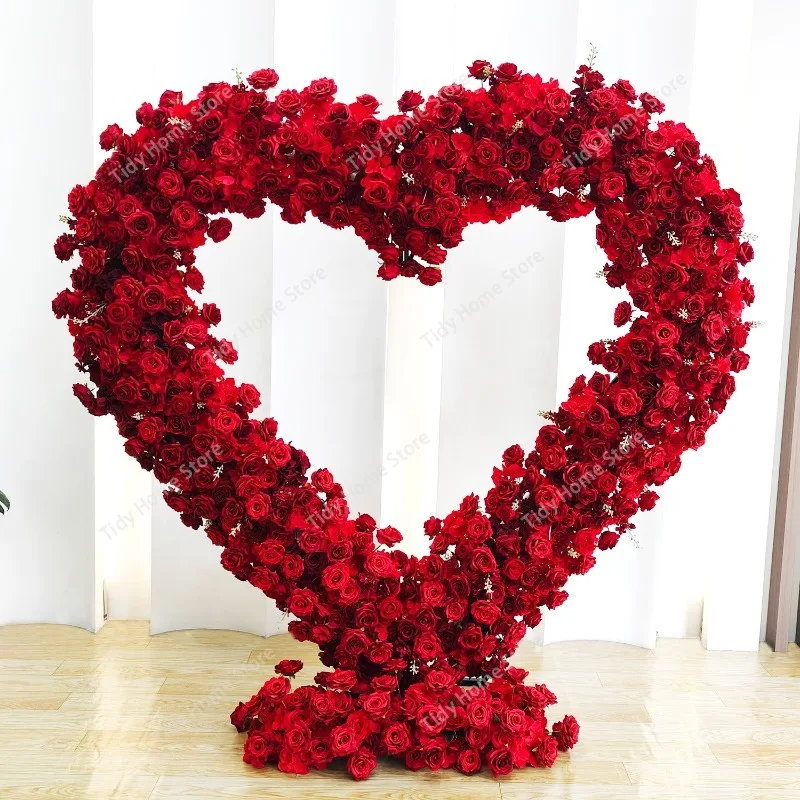 Flower Art Wedding Background Stage Display Flower Stand Proposal Event Celebration Decoration Artificial Flower Red Heart