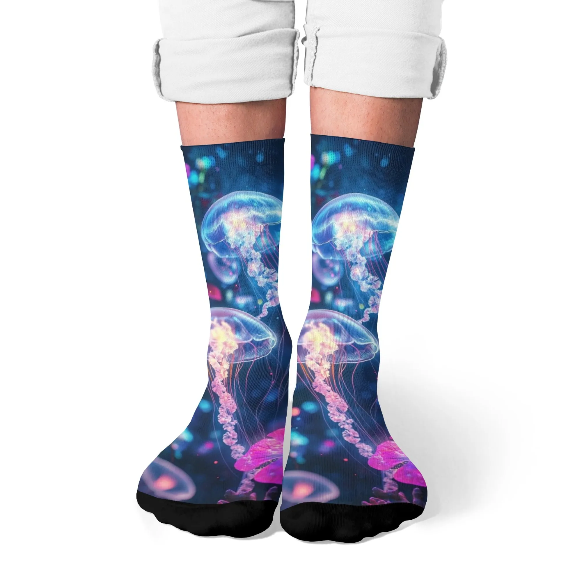 

Dazzling Neon Glow Underwater Jellyfish Socks Transparent Tentacles with Fluorescent Dots Vibrant Ocean Fashion for Beach Days