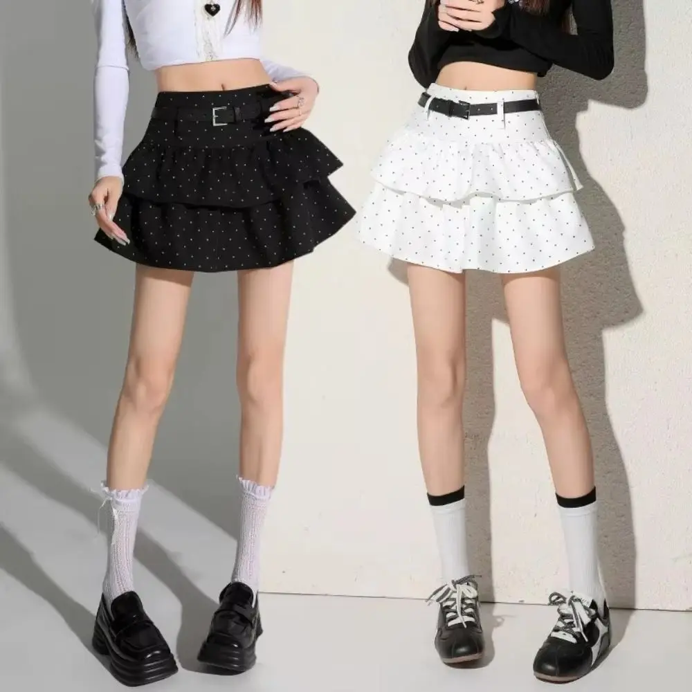 

Fashion Polka Dot Polka Dot Mini Skirt High Waist A Line A Line Skirt Layered Ruffle Belt Loops High Waist Skirt Women Outfit