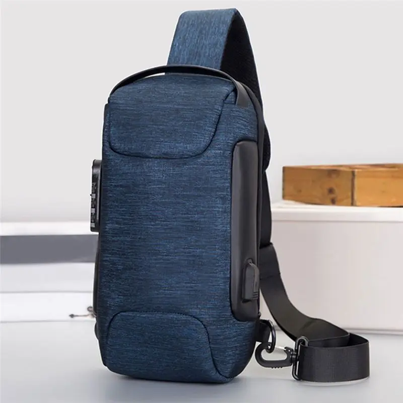 ABRT-Waterproof USB Charging Crossbody Bag Portable Chest Pouch Backpack With Lock A